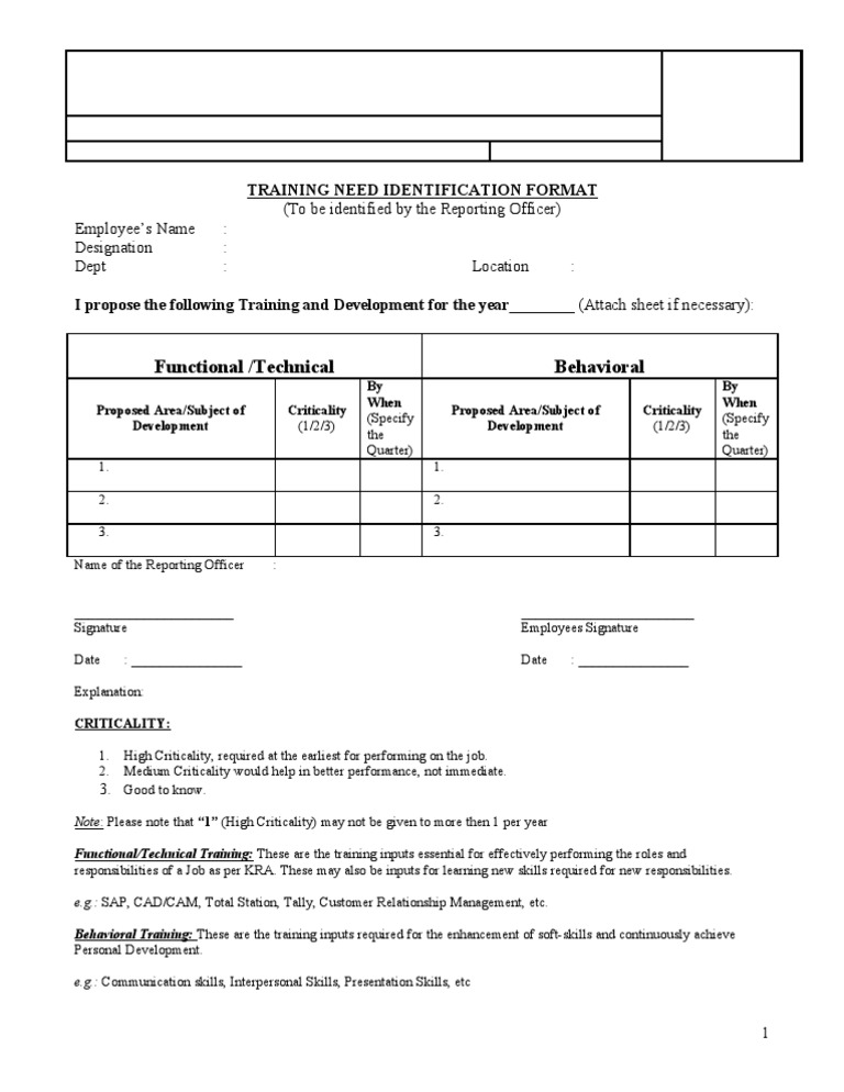 Training Need Identification Format | PDF