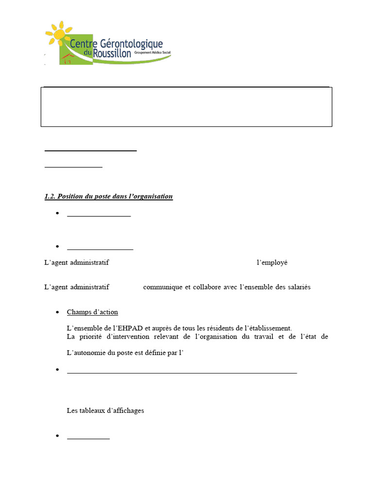 Fiche de poste : Agent administratif principal | PDF