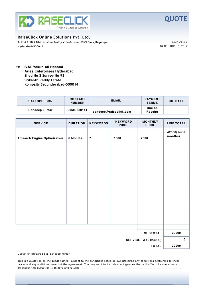 SEO Quote Template for Services | PDF
