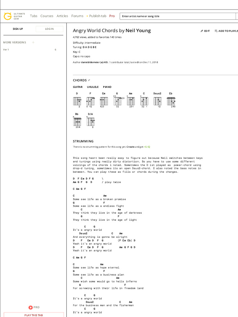 Neil Young's Angry World Chords Guide | PDF | Musical Compositions ...