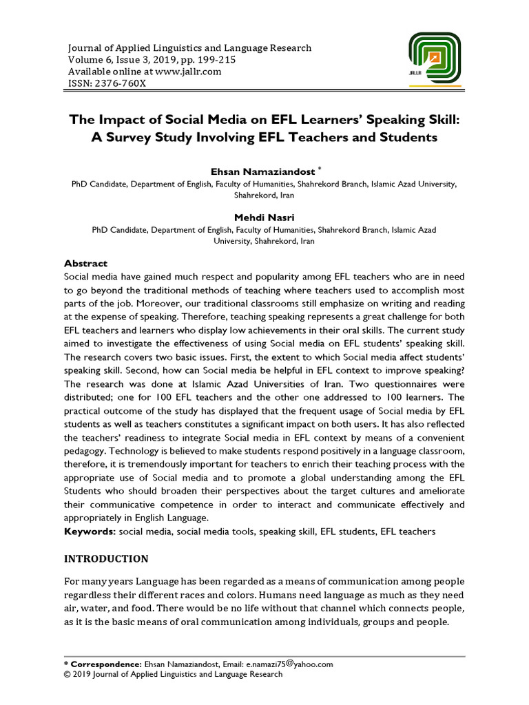 Social Media's Impact on EFL Speaking Skills | PDF | English As A ...