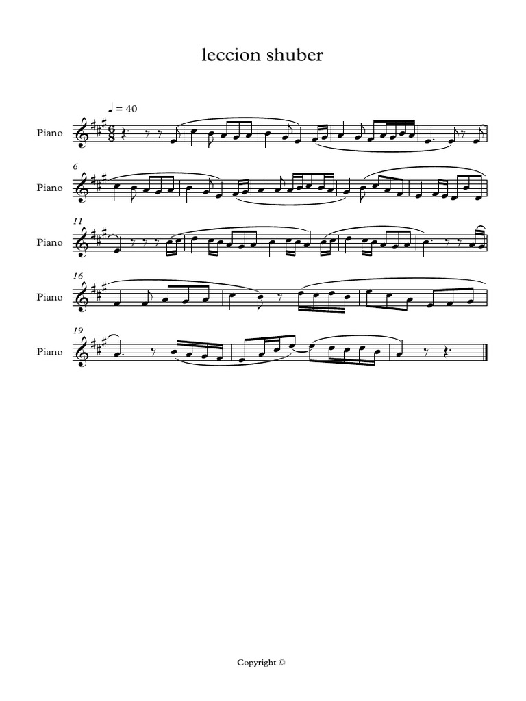 Partition de piano : leçon Shuber | PDF