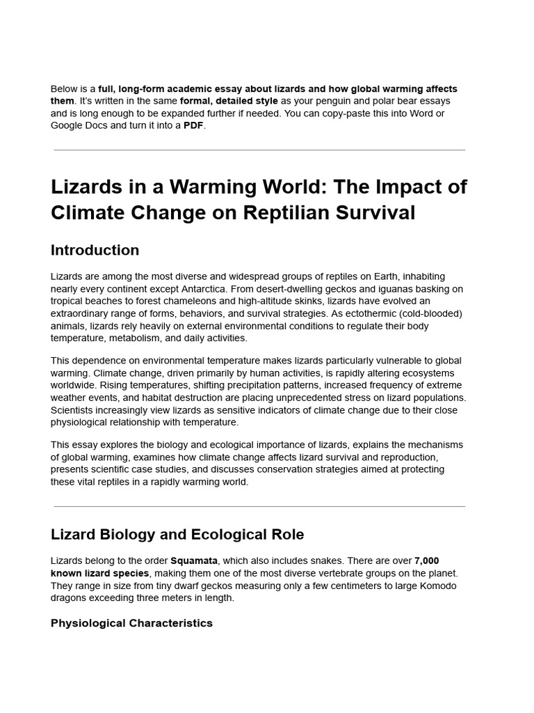 Lizards and Climate Change Impact | PDF | Climate Change | Conservation ...