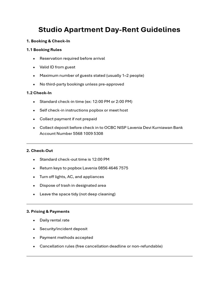 Studio Apartment Rental Guidelines | PDF