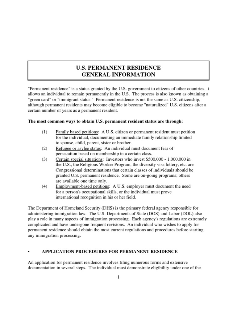 PR General Information | PDF | Permanent Residence (United States ...