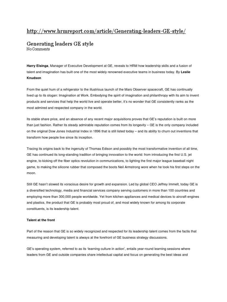 GE's Leadership Development Approach | PDF | Leadership | General Electric