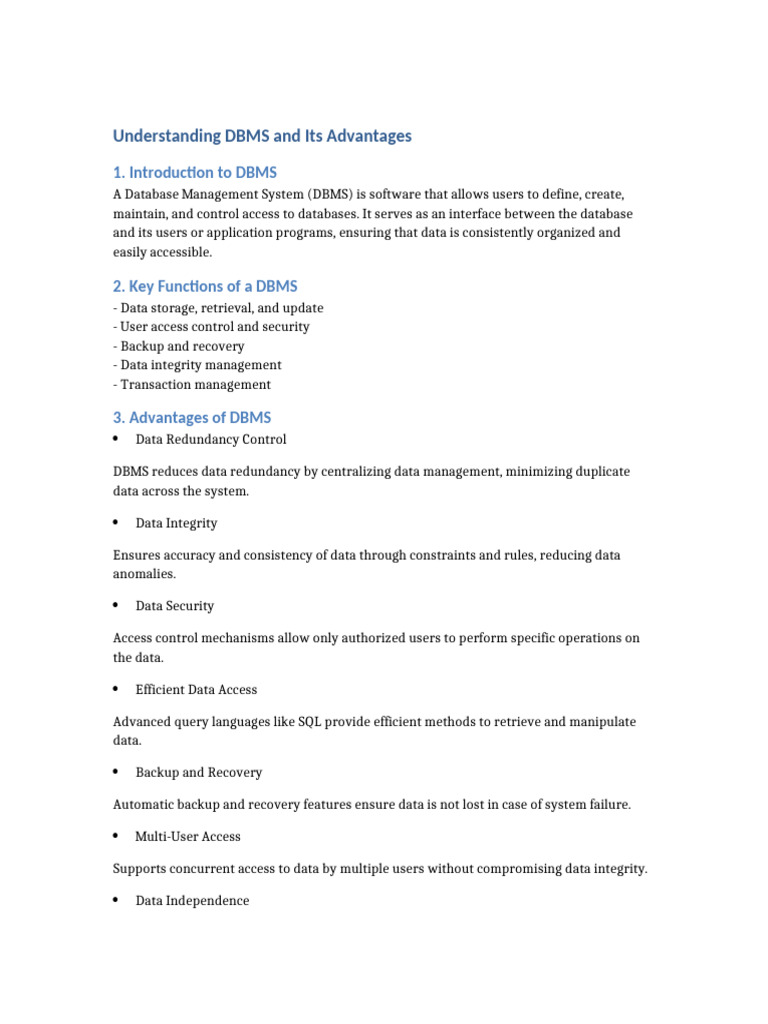 DBMS: Key Functions and Advantages | PDF