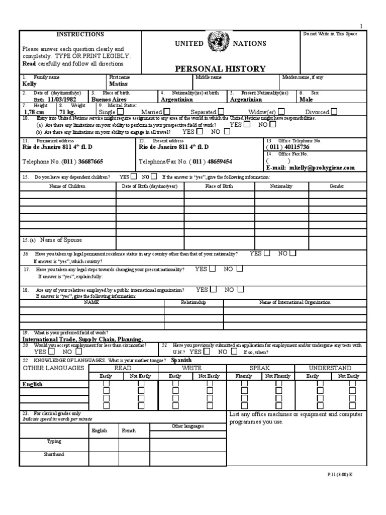 P11 form Argentina Employment