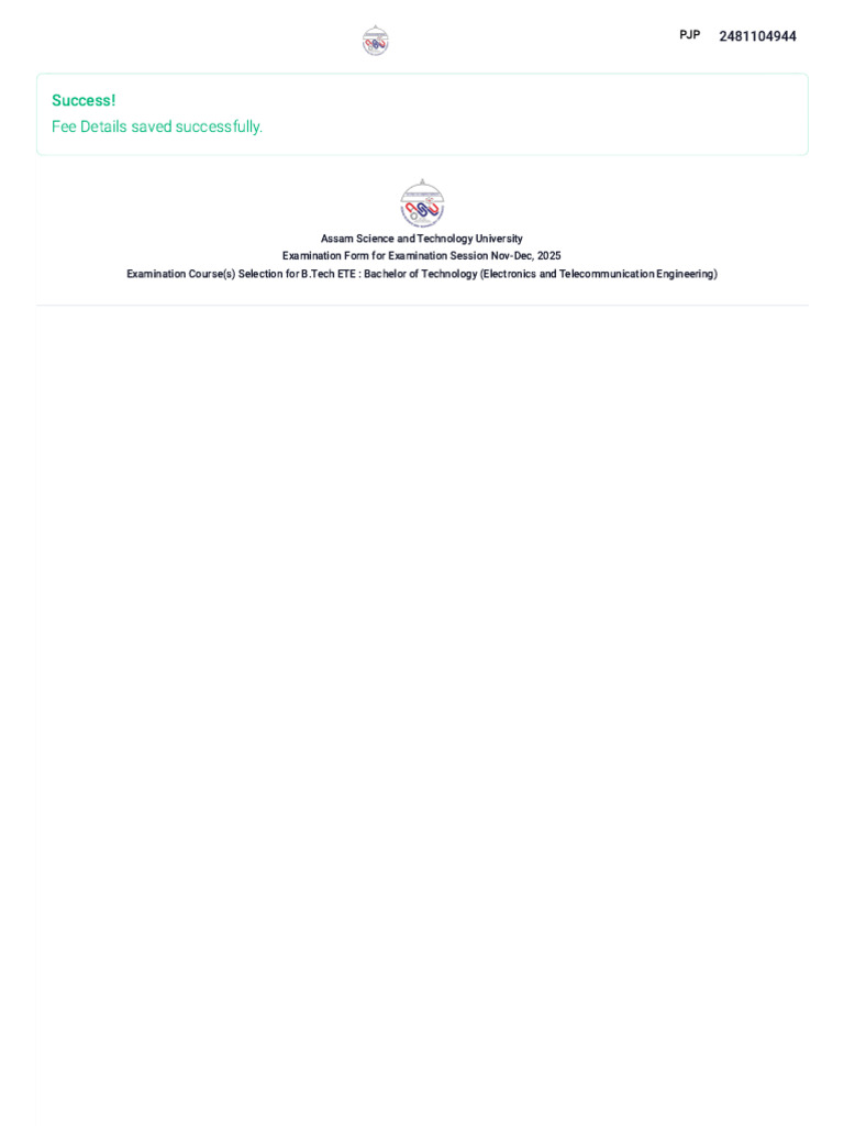 B.Tech ETE Exam Form Submission 2025 | PDF