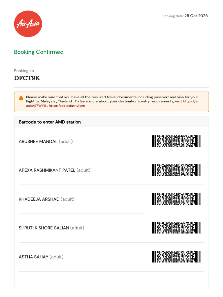 AirAsia Group Booking Confirmation | PDF