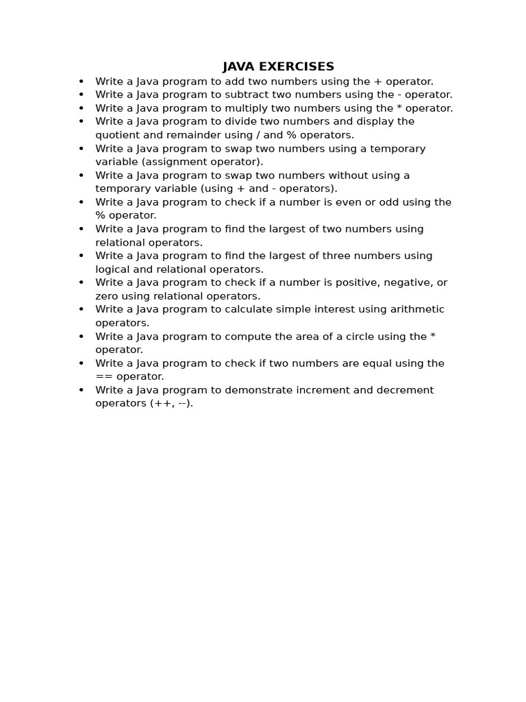 JAVA EXERCISES - Home and Class Task | PDF
