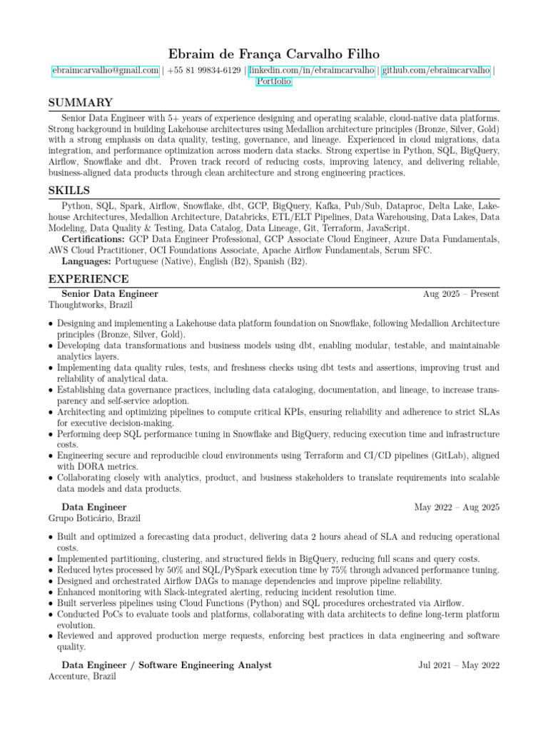 Senior Data Engineer Portfolio Summary | PDF | Apache Spark | Computing