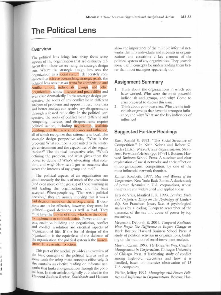 Understanding the Political Lens in Organizations | PDF | Charisma ...