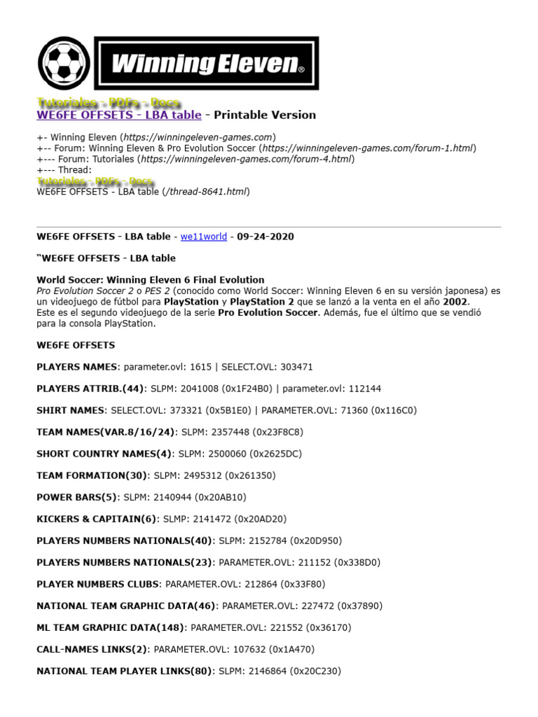 WE6FE LBA Table and Offsets Guide | PDF | Video Game Development ...