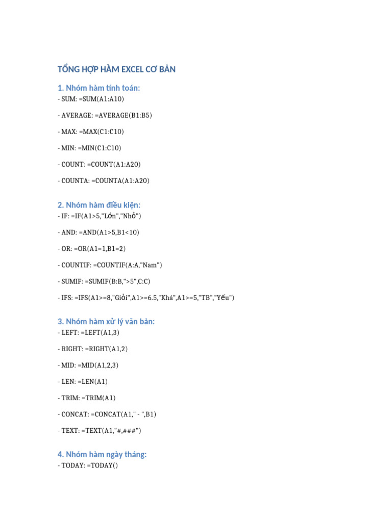 Ham Excel Co Ban | PDF