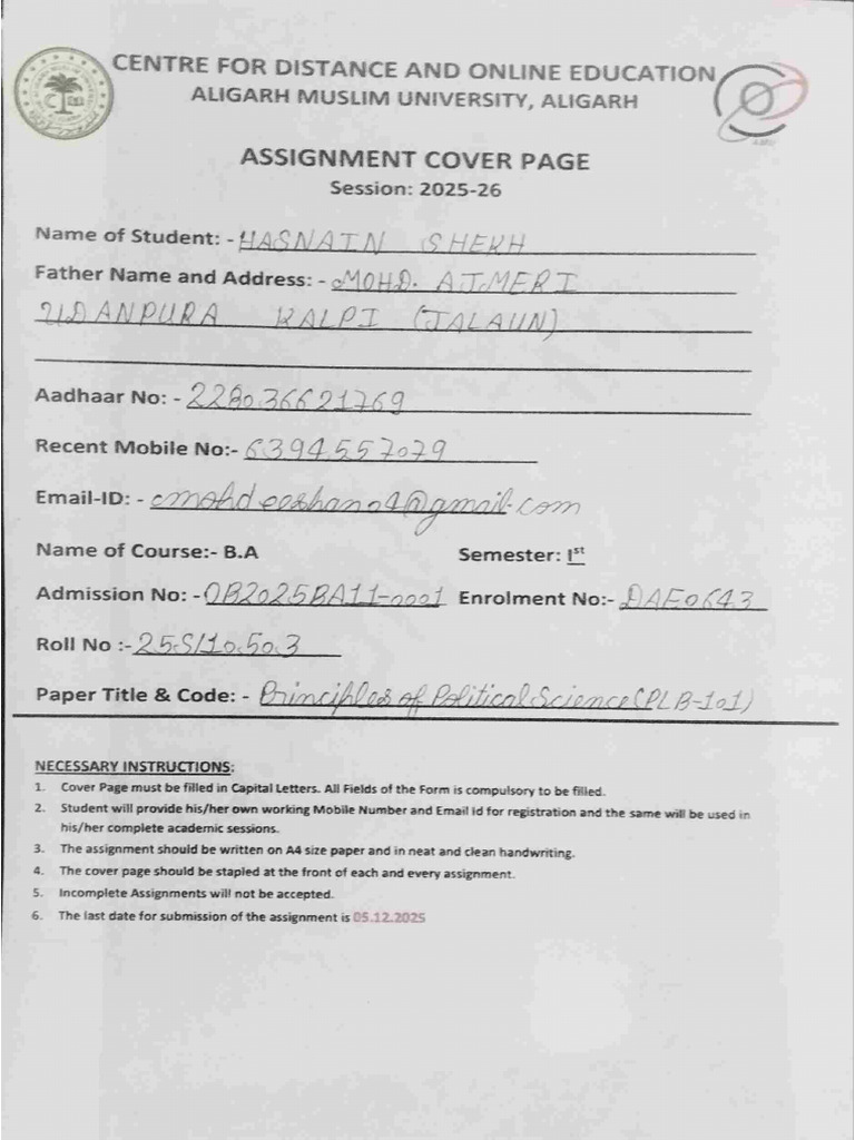 Principle of Politics Assignment | PDF