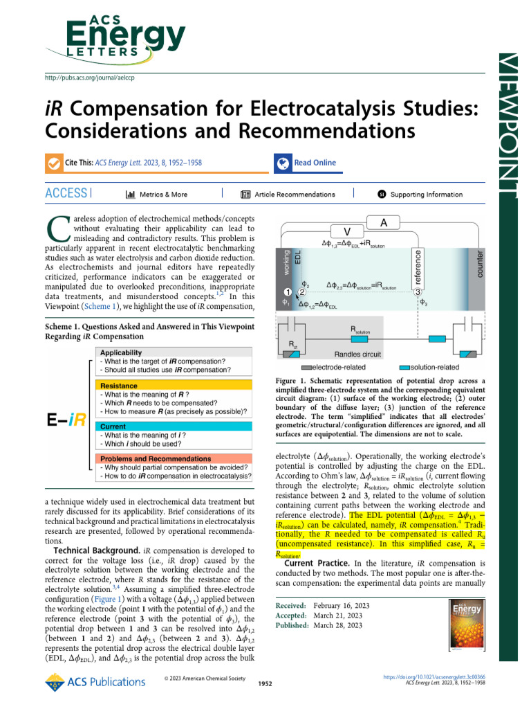 ACS 2023 Ir Compensation For Electrocatalysis Studies Considerations ...