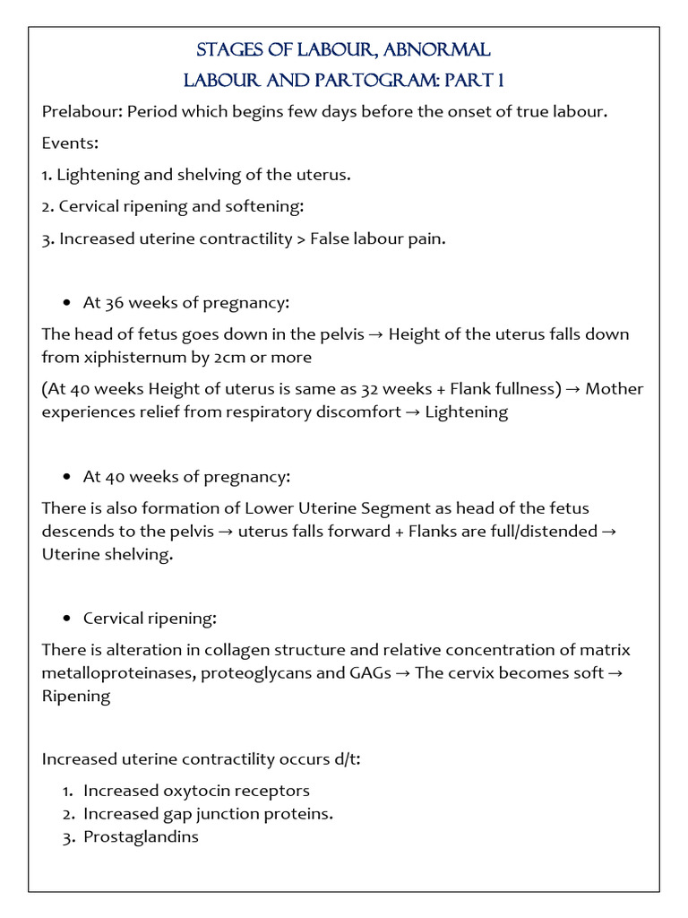 Stages of Labour and Abnormalities Explained | PDF | Childbirth | Uterus