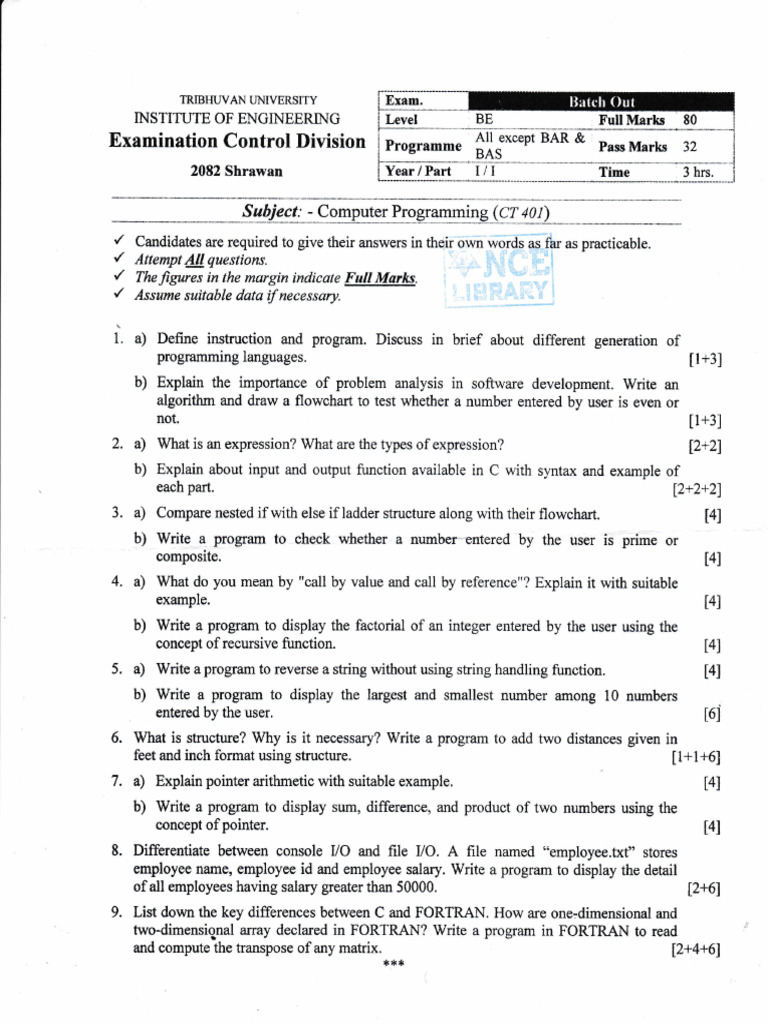 C Programming Exam Questions and Solutions | PDF | Pointer (Computer ...