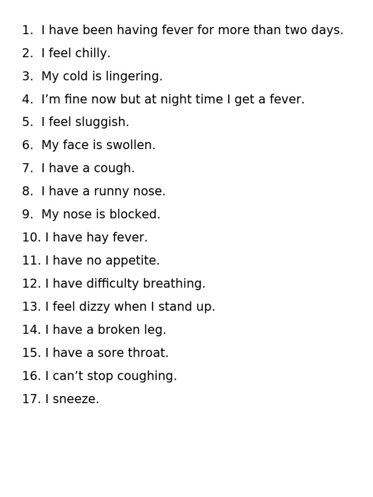 Health Problems Sentence | PDF