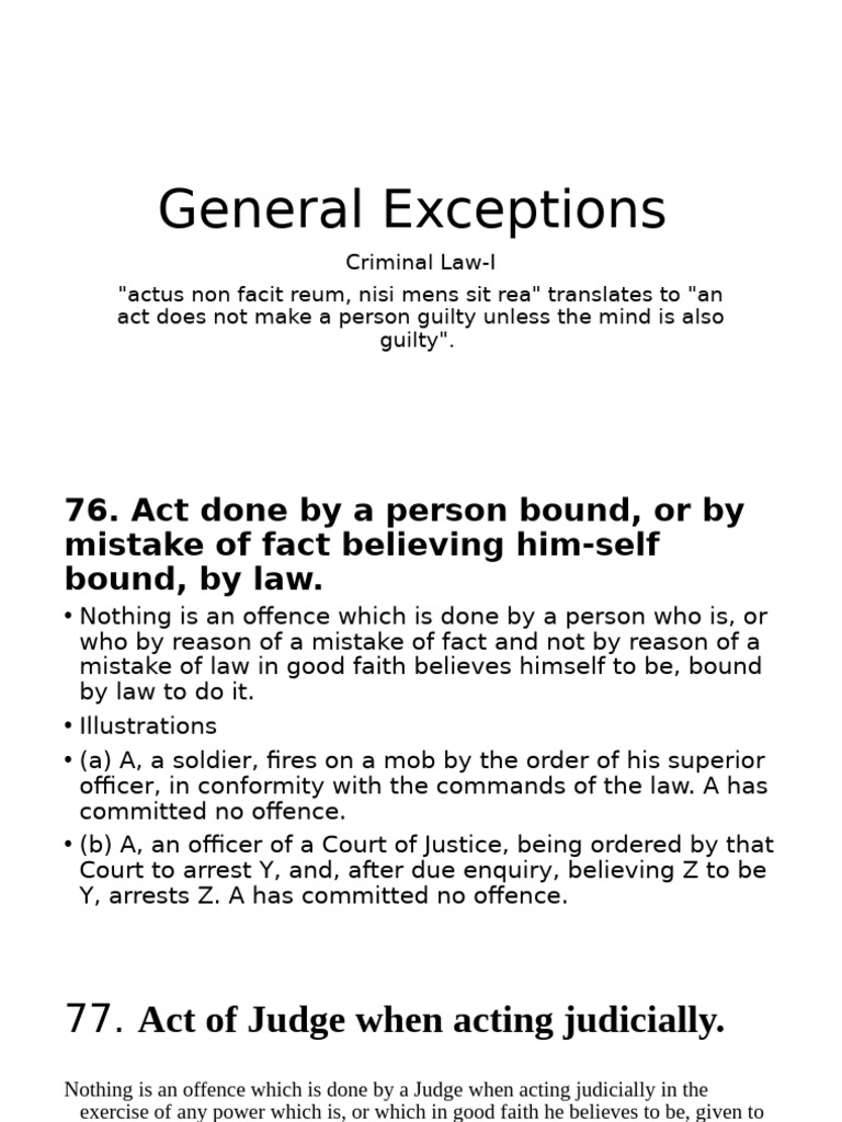 Criminal Law General Exceptions Explained | PDF | Crimes | Crime & Violence