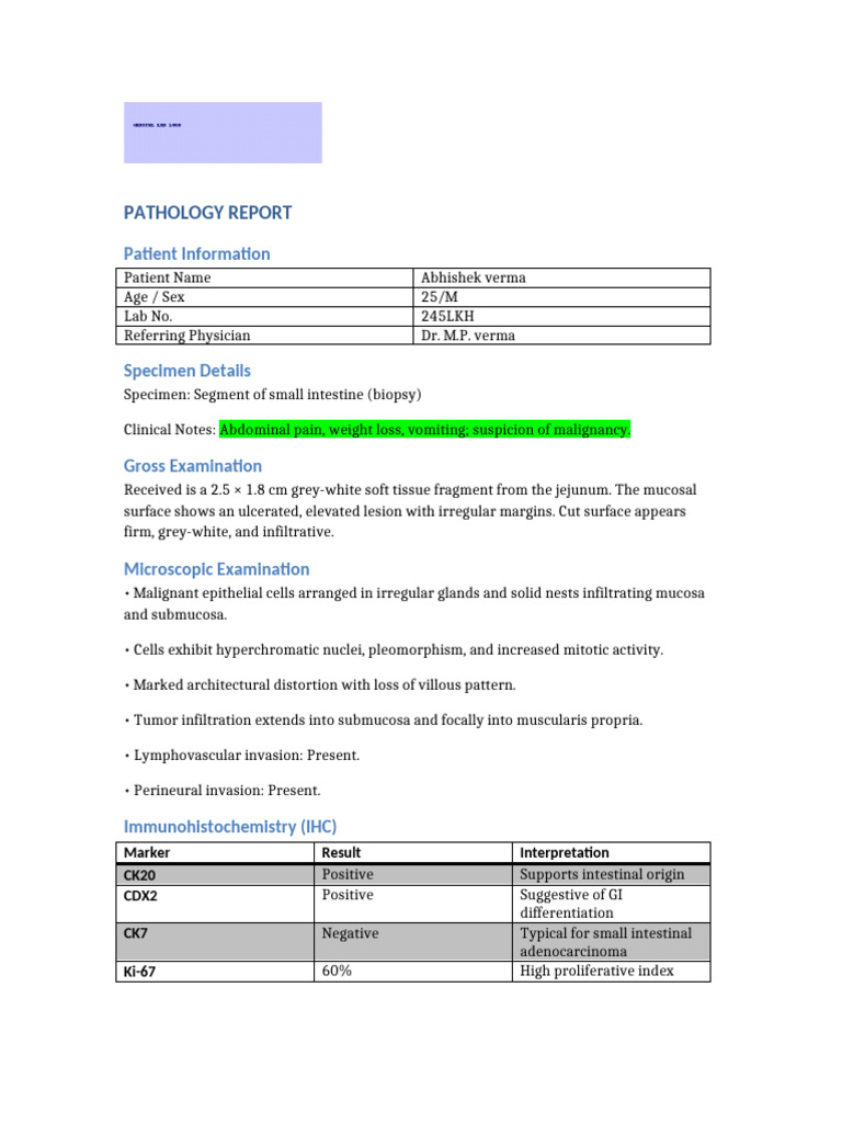 Small Intestine Adenocarcinoma Report | PDF