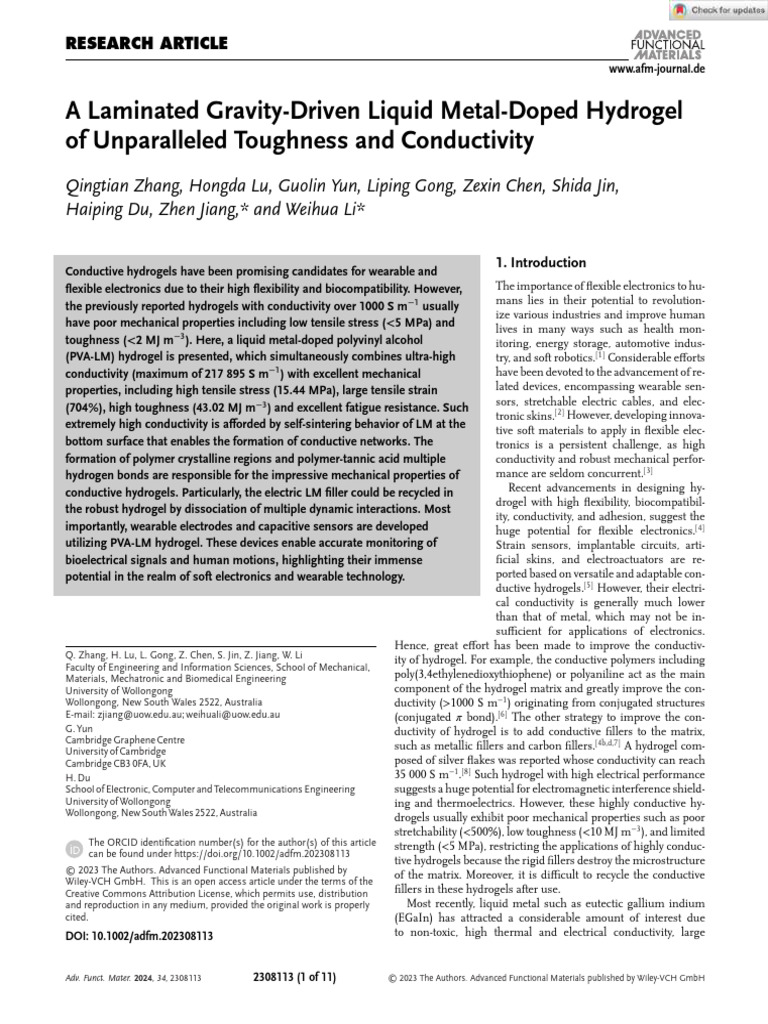 Tough Conductive Hydrogel for Wearables | PDF | Gel | Polymers