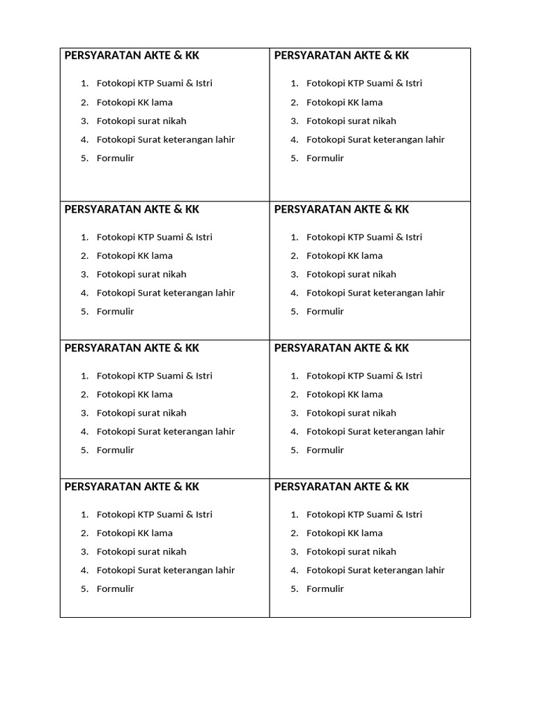 Persyaratan Akte dan KK Lengkap | PDF