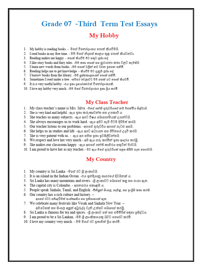 Grade 07 Essays-1 | PDF