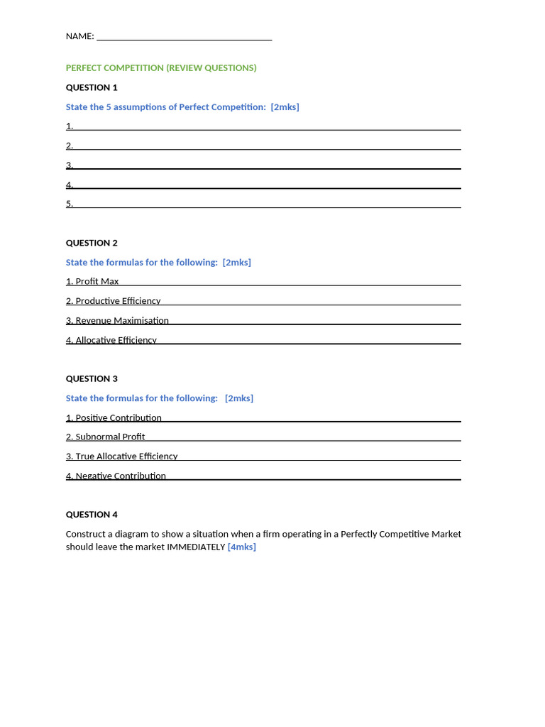 Perfect Competition Quick Check Questions | PDF