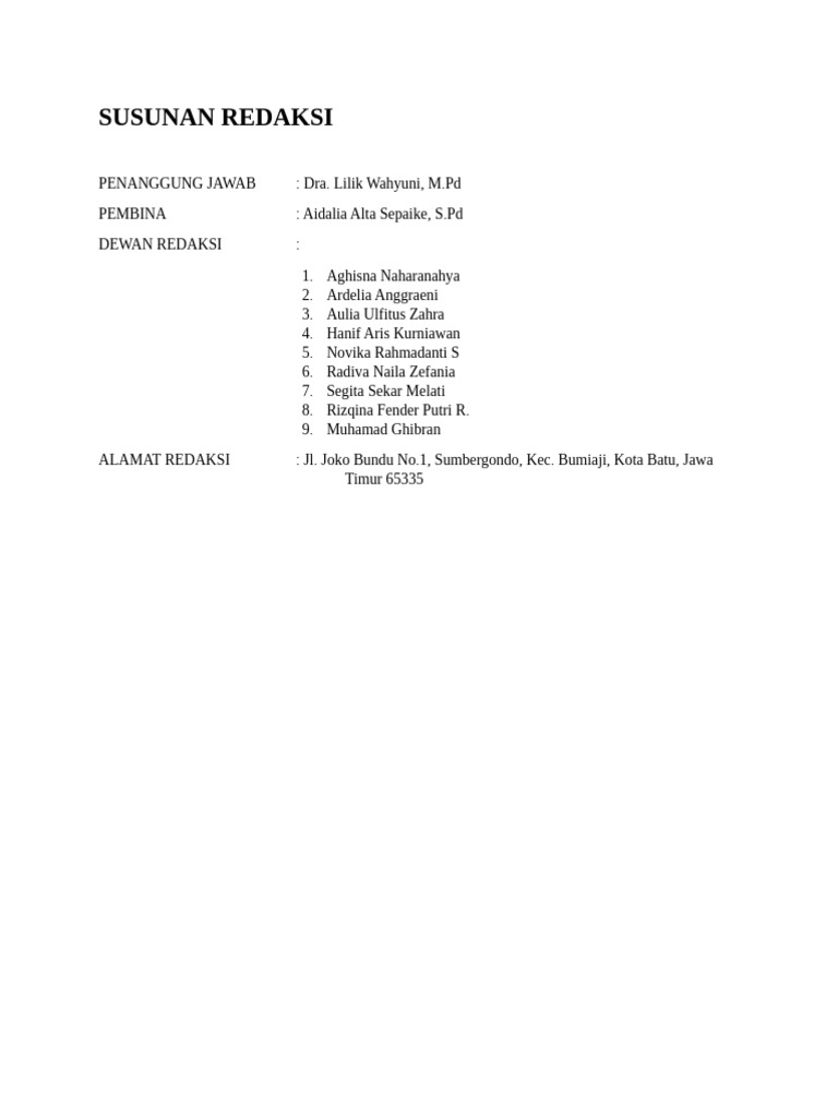 Susunan Redaksi dan Kontak Redaksi | PDF