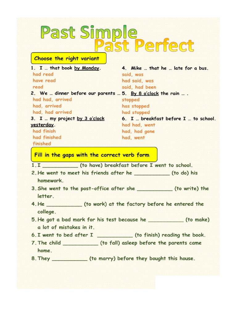 Past Perfect - Past Simple | PDF
