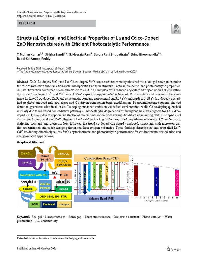 Structural, Optical, and Electrical Properties of La and CD Co-Doped ...