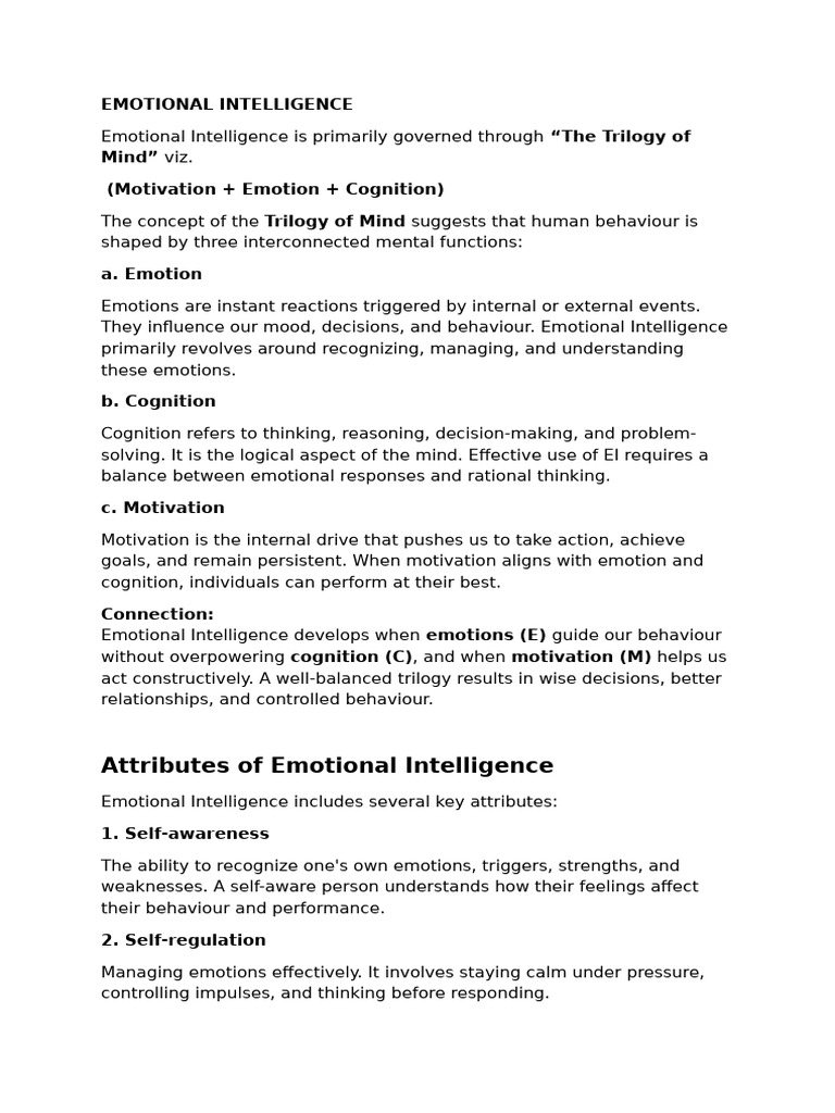 Emotional Intelligence Notes | PDF | Conflict (Process) | Emotions