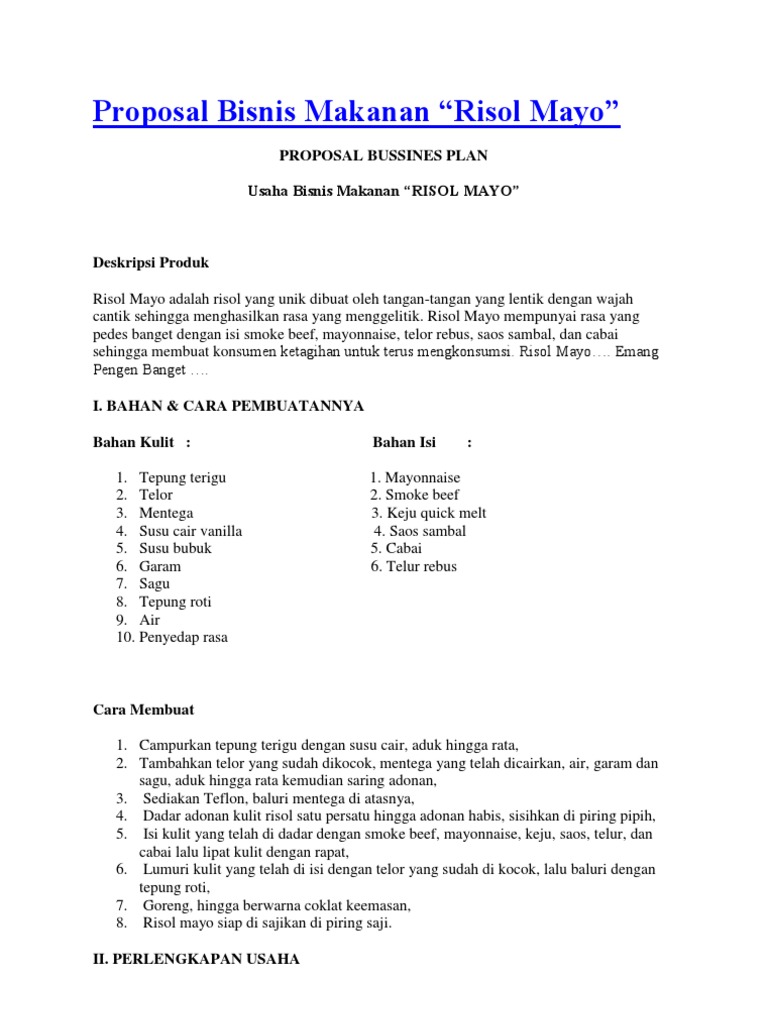 Proposal Usaha Risol Mayo | PDF