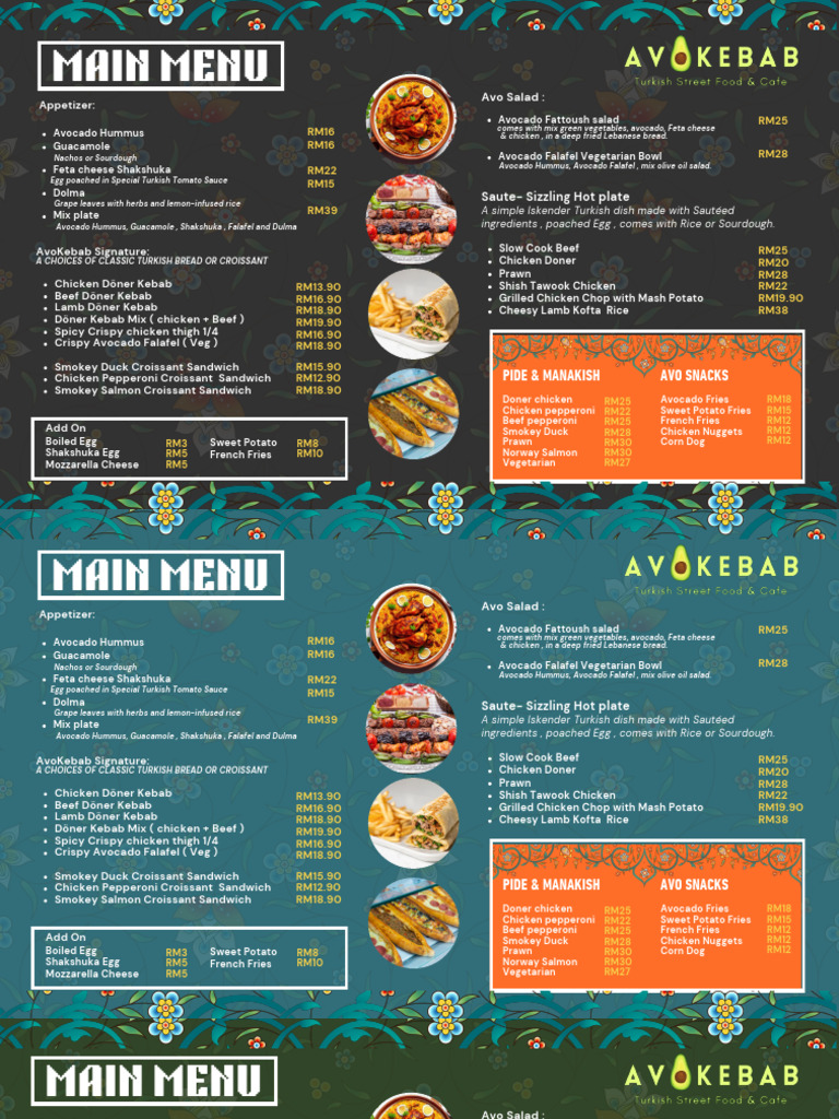 Avocado and Turkish Cuisine Menu | PDF | Kebab | Turkish Cuisine