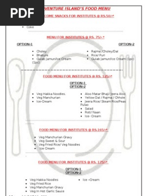 Food Menu for Institute