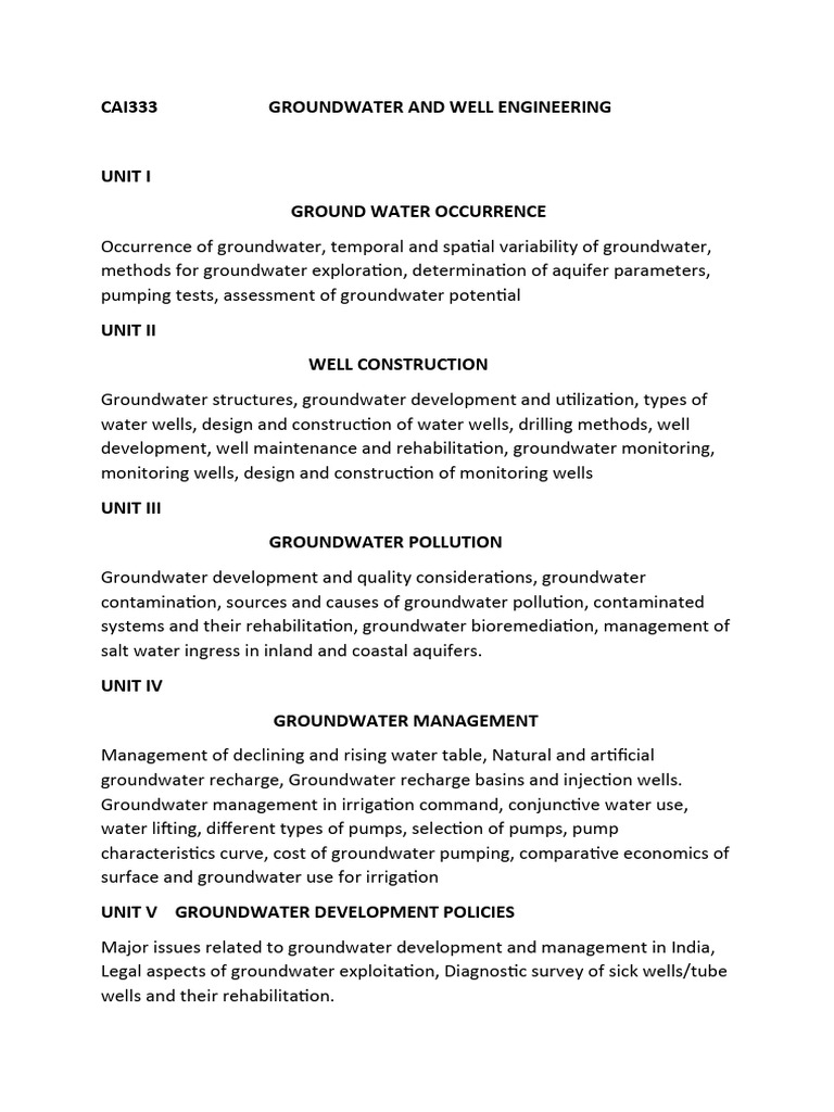 CAI333 Groundwater and Well Engineering | PDF