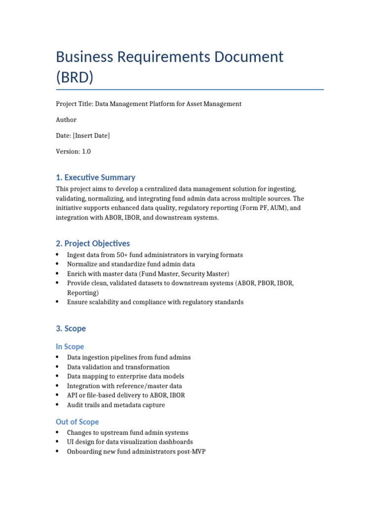 BRD Data Management Asset Management | PDF