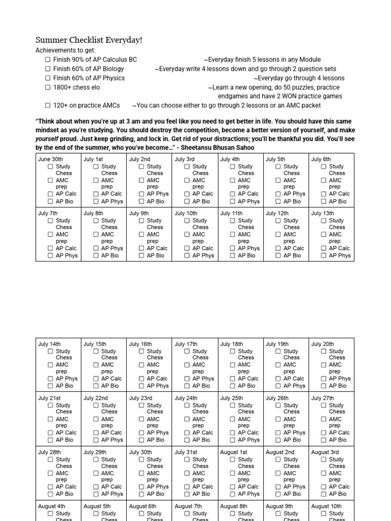 Summer Study Checklist for AP Exams | PDF | Military Operations