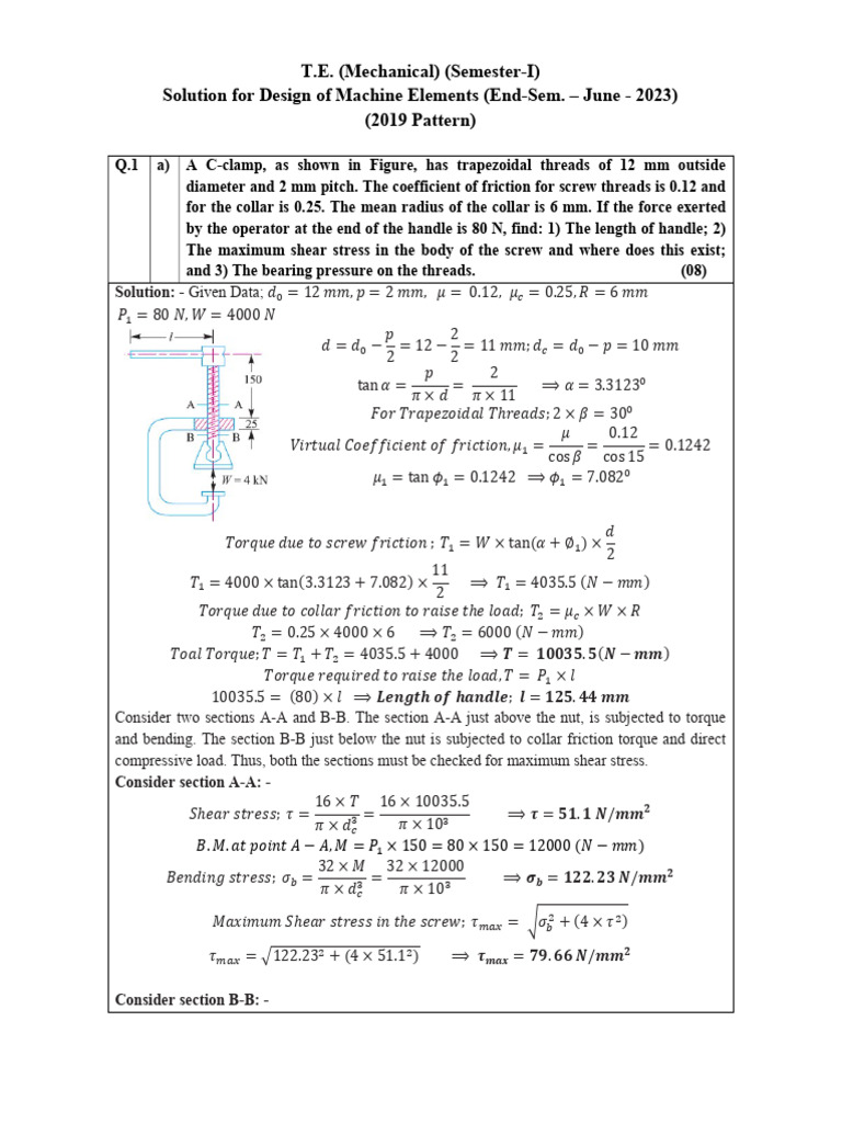 Machine Elements Design Solutions | PDF | Screw | Stress (Mechanics)