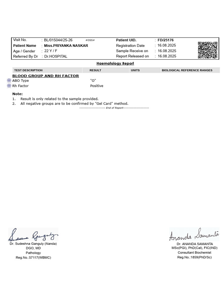 Blood Group and Rh Factor Report | PDF