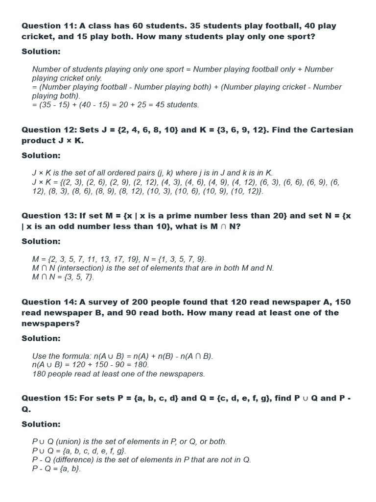 Sports and Set Theory Problems Solutions | PDF | Elementary Mathematics ...
