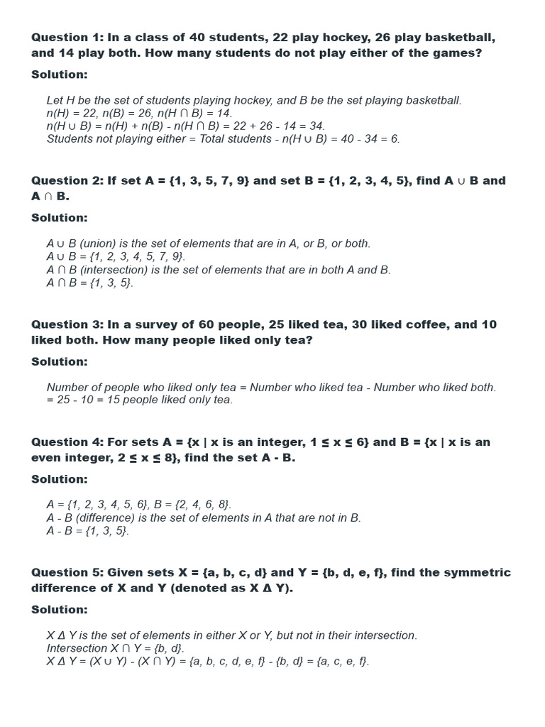 Set Theory Problems and Solutions | PDF | Intersection (Set Theory) | Algebra