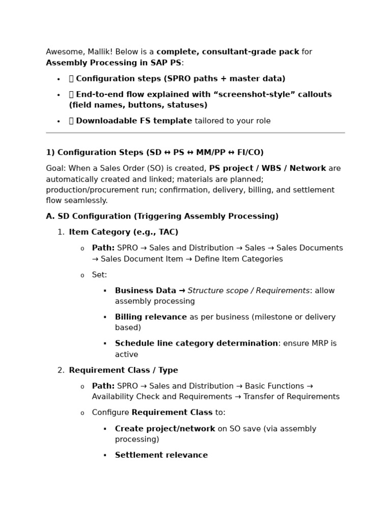 SAP PS Assembly Processing Guide | PDF | Computing