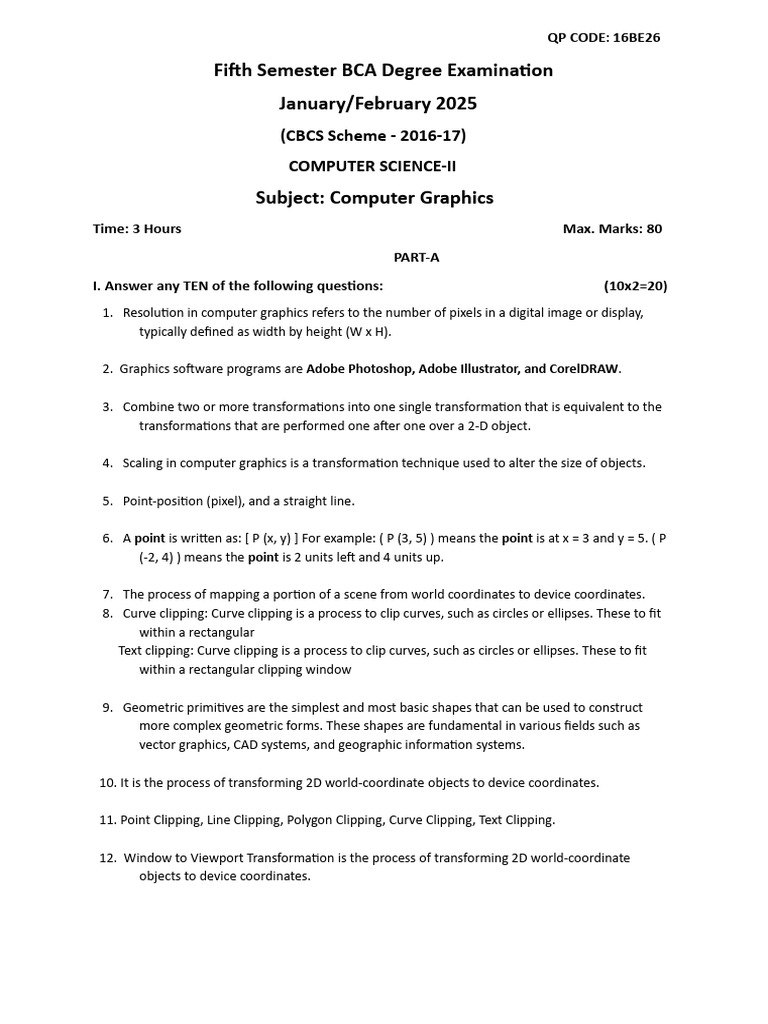 Computer Graphics Exam Questions 2025 | PDF