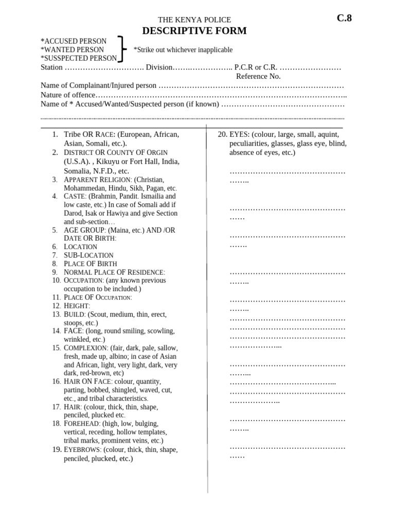 Kenya Police Descriptive Form Template | PDF
