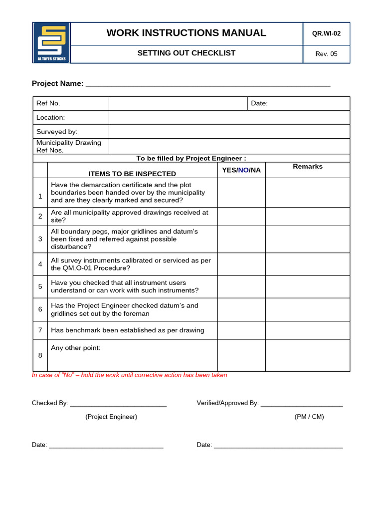 QR - Wi 02 Setting Out Checklist | PDF