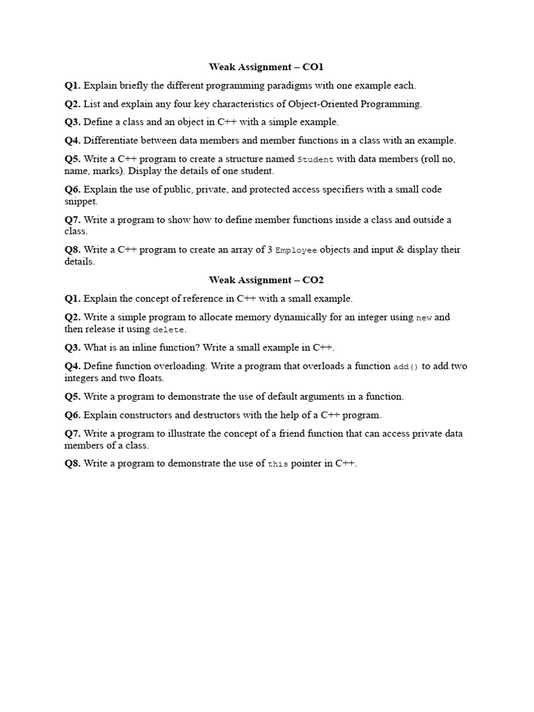 Weak Assignment - CO1 and CO2 | PDF