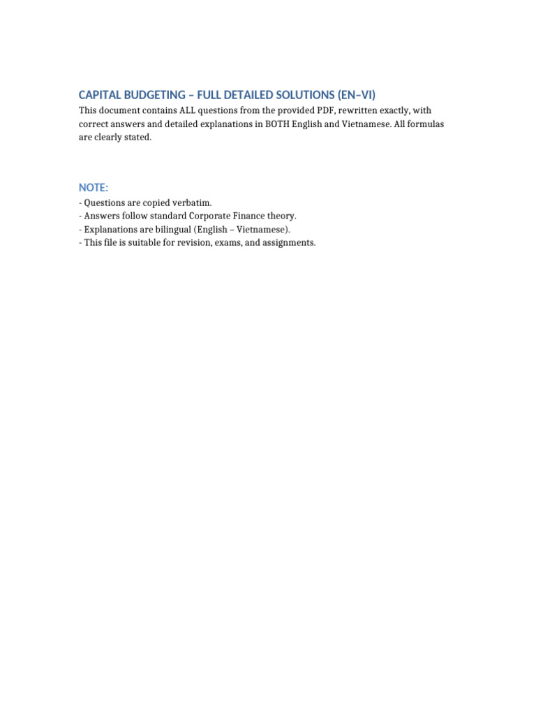 Capital Budgeting All Questions Full Solutions | PDF